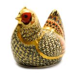 A Royal Crown Derby Imari farmyard hen paperweight, limited edition 716/5000, gold stopper.