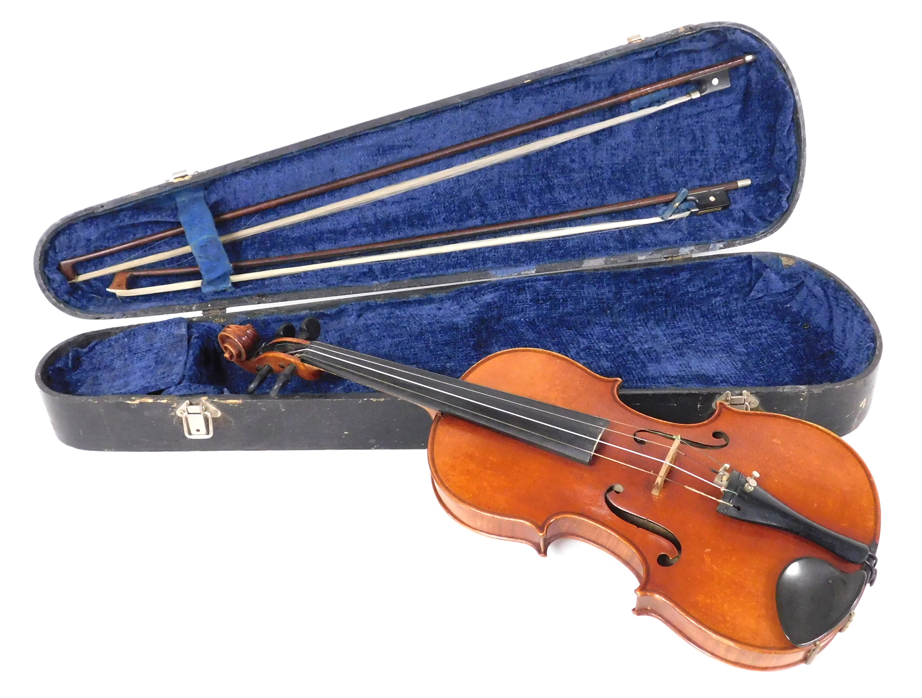 A late 19thC German violin, with a two piece back, bearing label, Wilhelm Nurnberger, Geigenmacher,