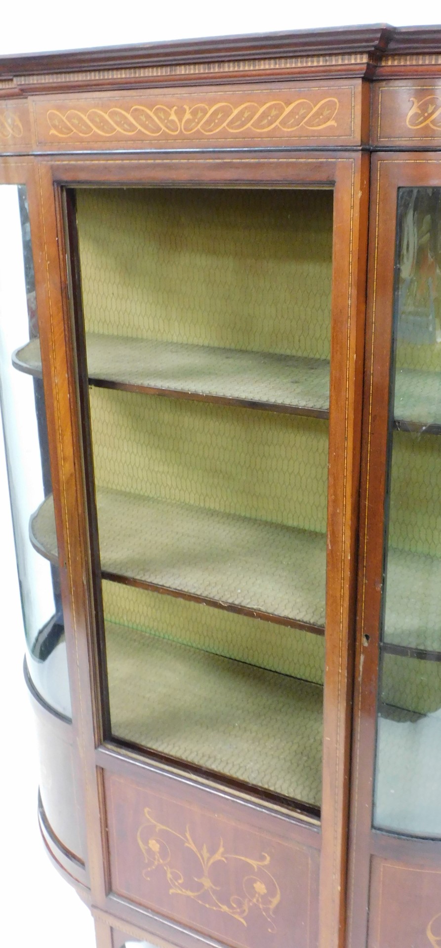 An Edwardian mahogany bow front display cabinet, with glazed sides and a door, glass lacking, above - Image 2 of 2