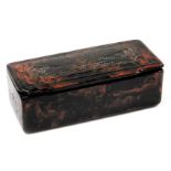 A Georgian faux tortoiseshell snuff box, the hinged lid with wirework inlay, 9cm wide.