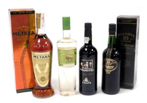 A bottle of Zubrowka vodka, 700ml, together with a bottle of Velhotes tawny port, bottle of Blandy's