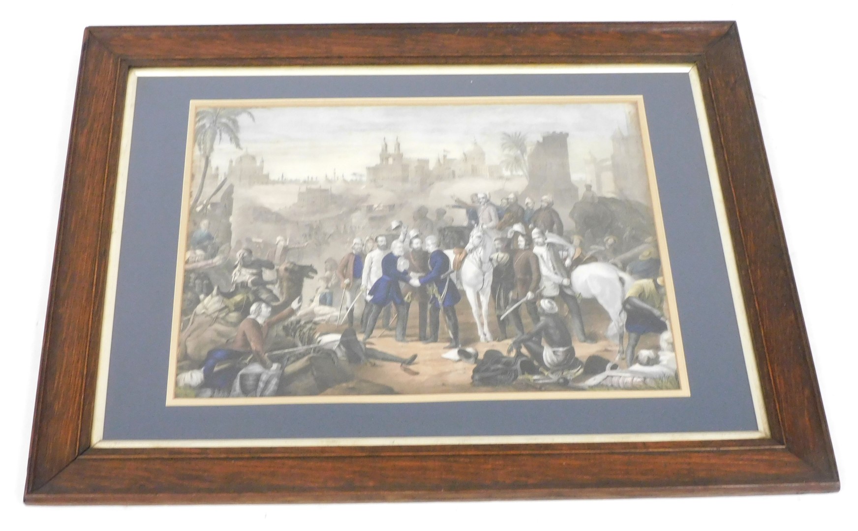 A 19thC lithograph, of an after battle scene, possibly General Gordon in India, 40.5cm x 56cm. - Image 2 of 3