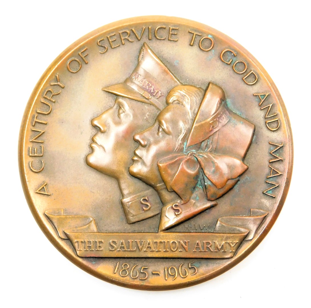 A bronze Salvation Army centennial commemorative medal, by the Medallic Art Co. NY, 1965.