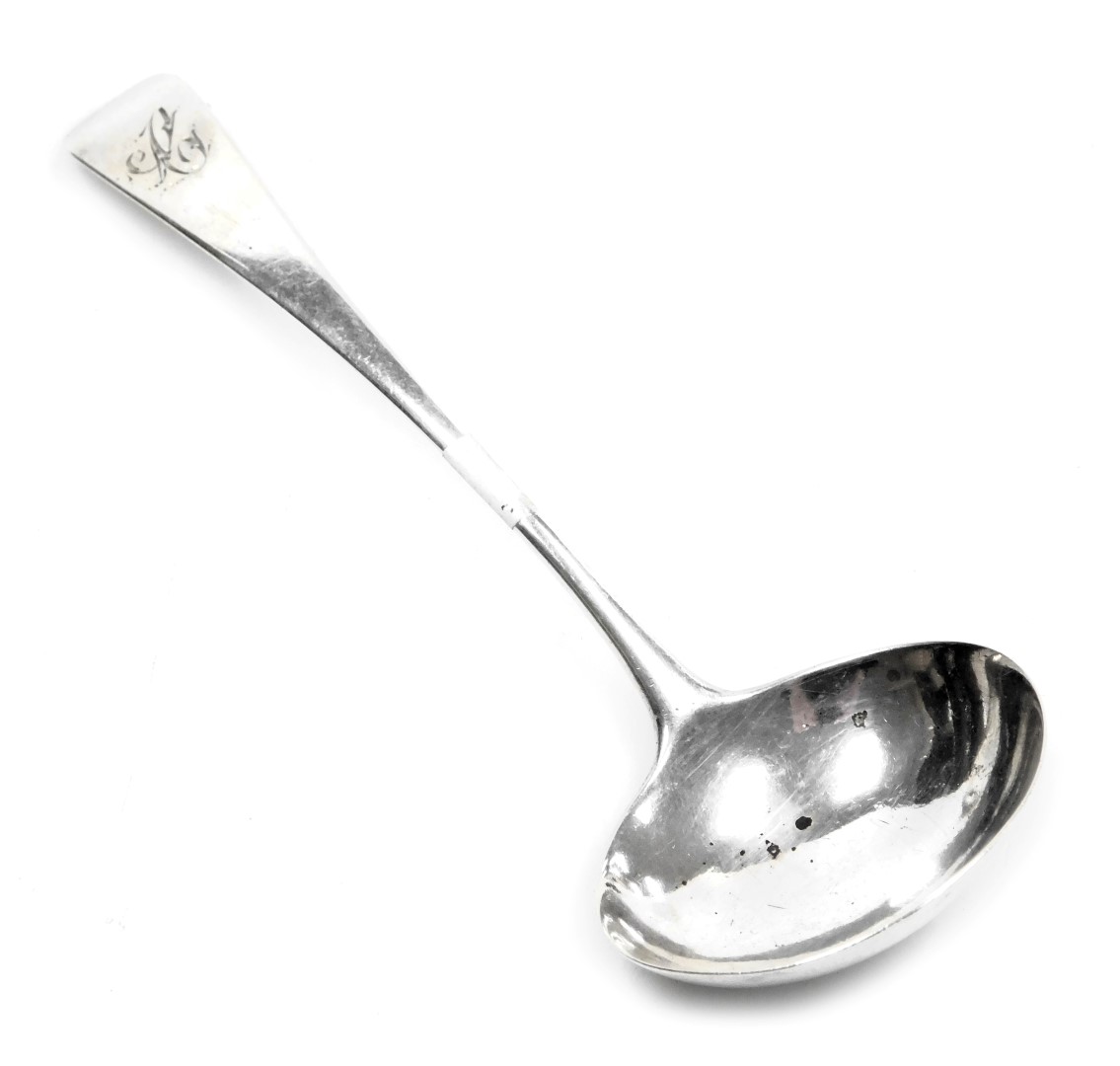 A George III silver Old English pattern cream ladle, initial engraved, Solomon Hougham, London 1797,