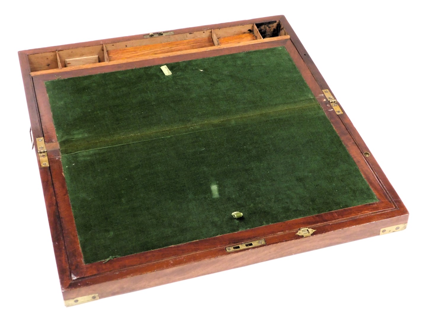 A Victorian mahogany and brass bound writing slope, the hinged lid opening to reveal a fitted interi - Bild 2 aus 2