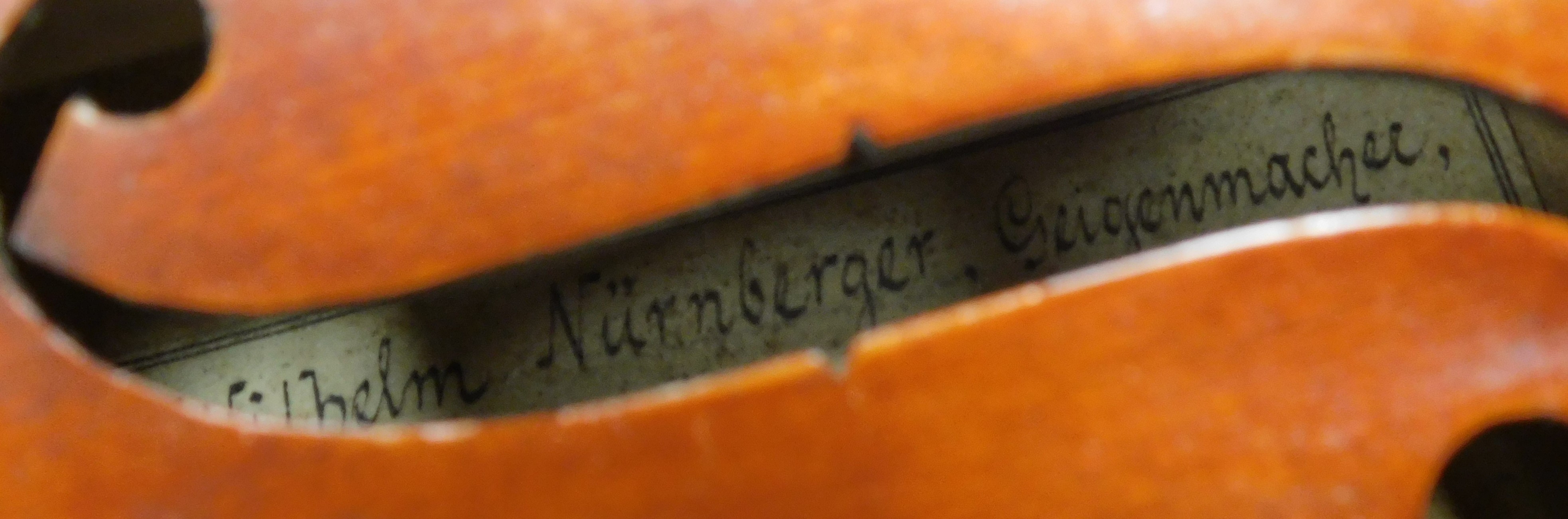 A late 19thC German violin, with a two piece back, bearing label, Wilhelm Nurnberger, Geigenmacher, - Image 6 of 9