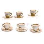 Six Royal Doulton porcelain cups and saucers, three depicting grouse and numbered BB3530 H4586, bear