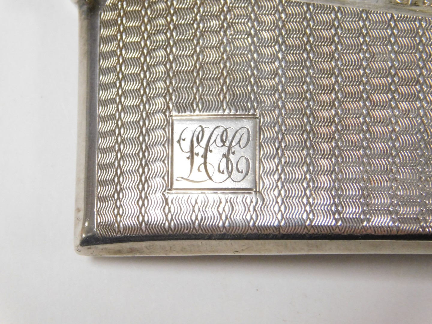 A George V silver curved calling card case, with engine turned decoration, rectangular reserve monog - Image 6 of 7