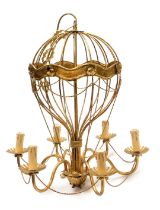 A 20thC French six branch gilt metal chandelier, of air balloon form, 58cm high.