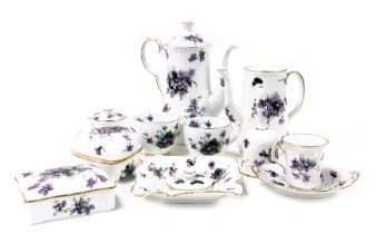 A group of Hammersley porcelain Victorian Violets pattern table wares, and trinkets, including a cof