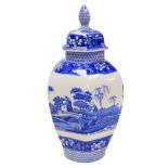 A Spode pottery blue and white Tower pattern vase and cover, of hexagonal form, printed marks, 40cm