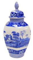 A Spode pottery blue and white Tower pattern vase and cover, of hexagonal form, printed marks, 40cm