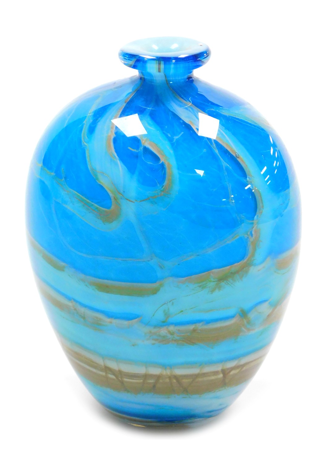 A late 20thC blue glass vase, with swirl decoration, by Robin Smith and Jeff Walker, etched signatur