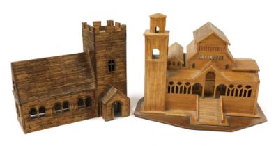 A vintage match stick model of Amalfi Cathedral, raised on a wooden base, 38cm wide, and a further m