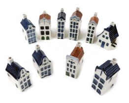 Nine Delft models of Keizersgracht Amsterdam houses, and a further Royal Goudewaagen ashtray modelle