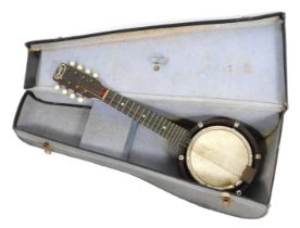 A vintage Broadway seven string banjo, cased.