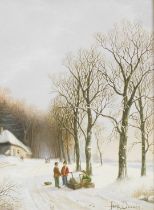 Jacques Douven (Belgian, 1908-2002). Winter landscape with figures, oil on board, signed, 22.5cm x 1