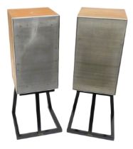A pair of H J Leak and Company Sandwich 300 speakers, serial 21/17149A, with stands, 85cm high.