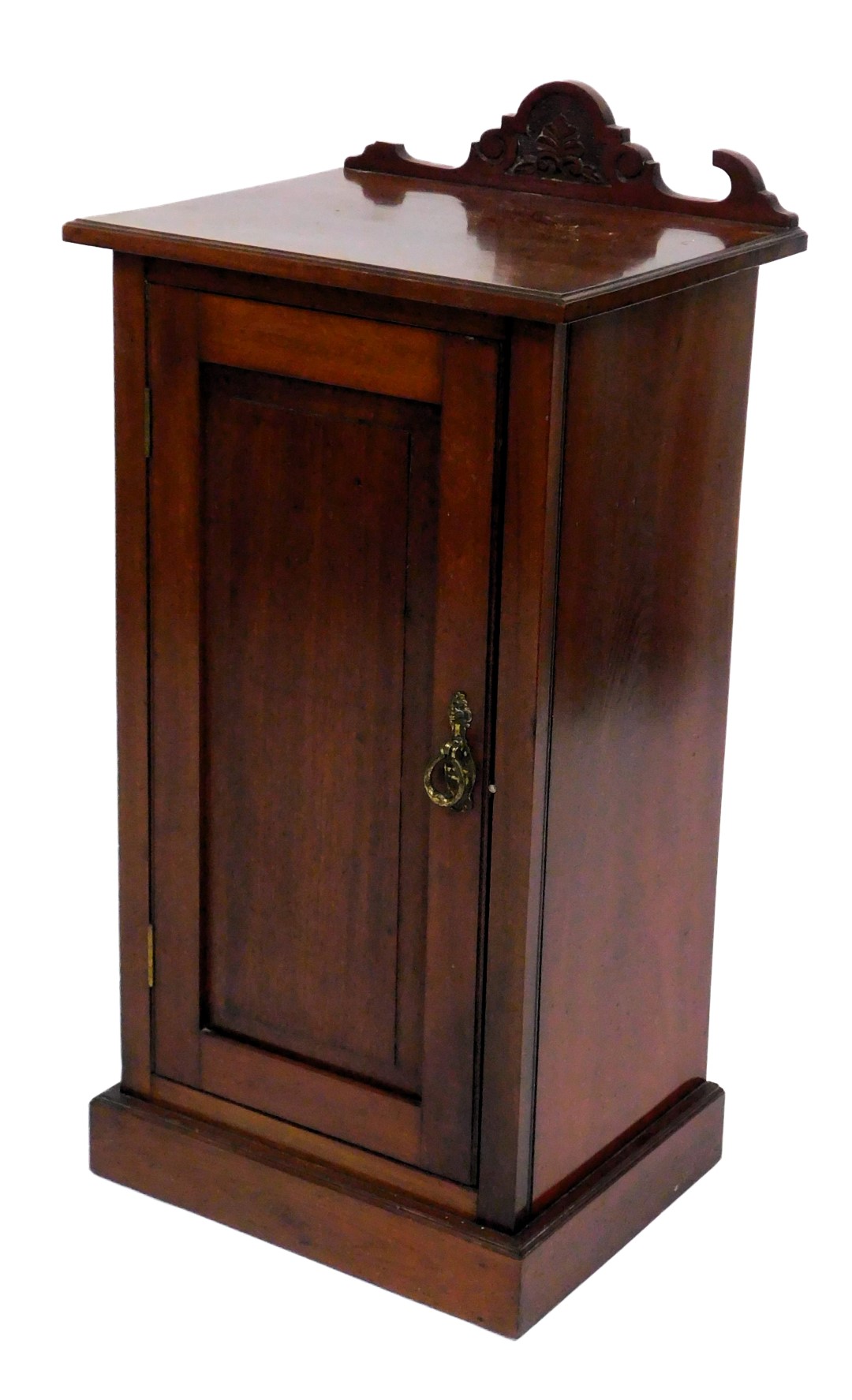 A Victorian mahogany pot cupboard, the panelled door opening to reveal a single shelf, raised on a p
