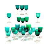 A group of early 20thC green and turquoise wine glasses, varying sizes. (qty)