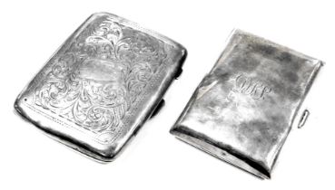 A George V silver cigarette case, with foliate engraving, vacant banner reserve, Birmingham 1919, an
