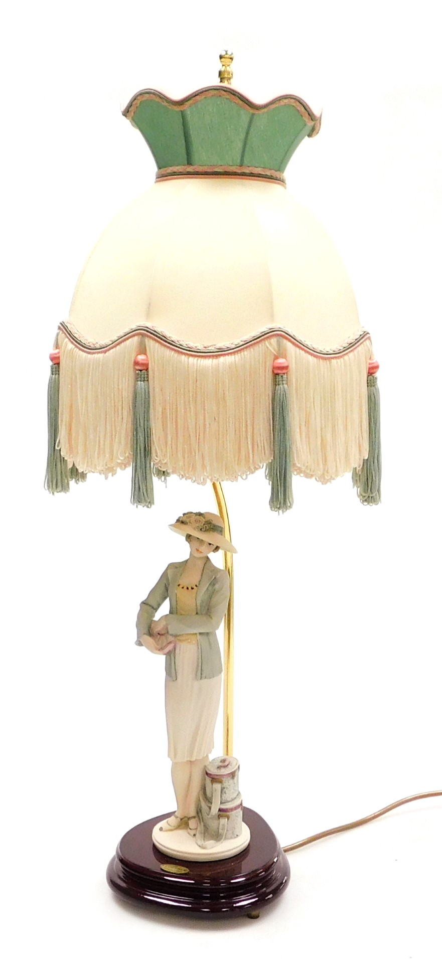 A late 20thC Florence figural table lamp, modelled by Giuseppe Armani, of a lady with a hat, serial