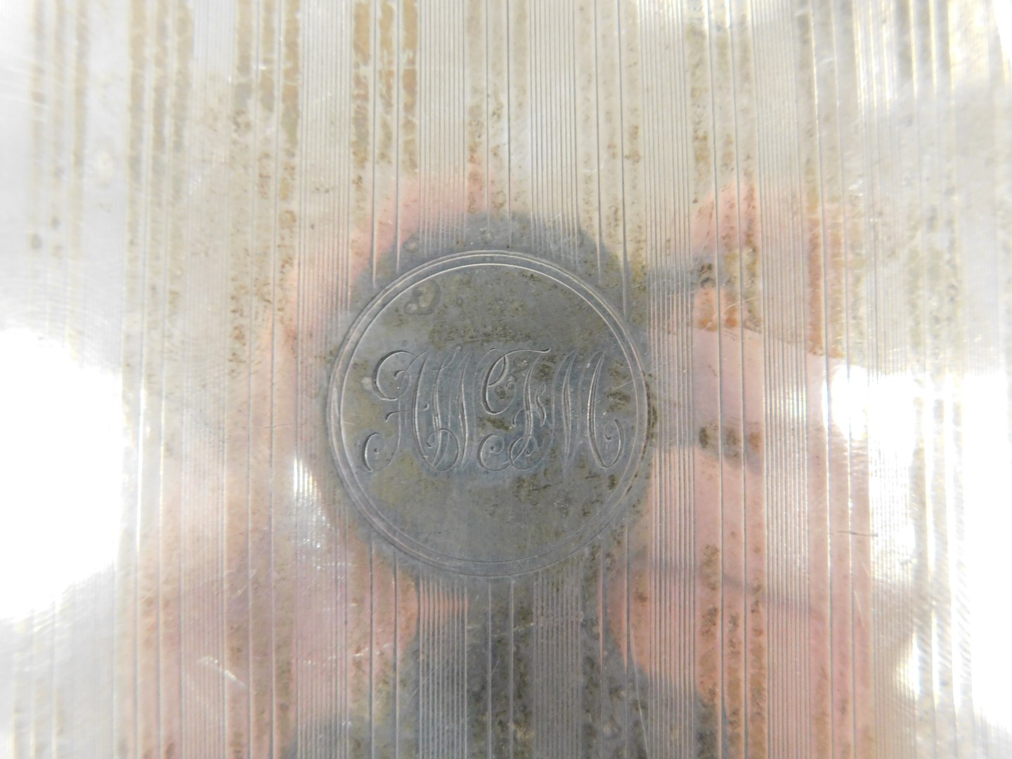 A George V silver cigarette case, with engine turned decoration, circular reserve, monogrammed engra - Image 2 of 4