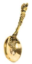 A 19thC Continental brass spoon, the bowl embossed with a terrapin, shaft with a stylised serpent, a