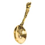 A 19thC Continental brass spoon, the bowl embossed with a terrapin, shaft with a stylised serpent, a