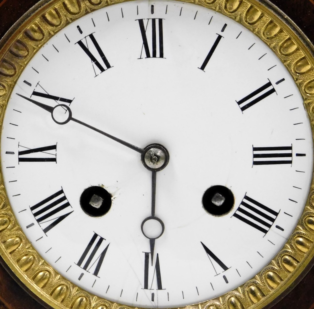 An Edwardian mahogany cased mantle clock, circular enamel dial bearing Roman numerals, eight day mov - Image 2 of 4