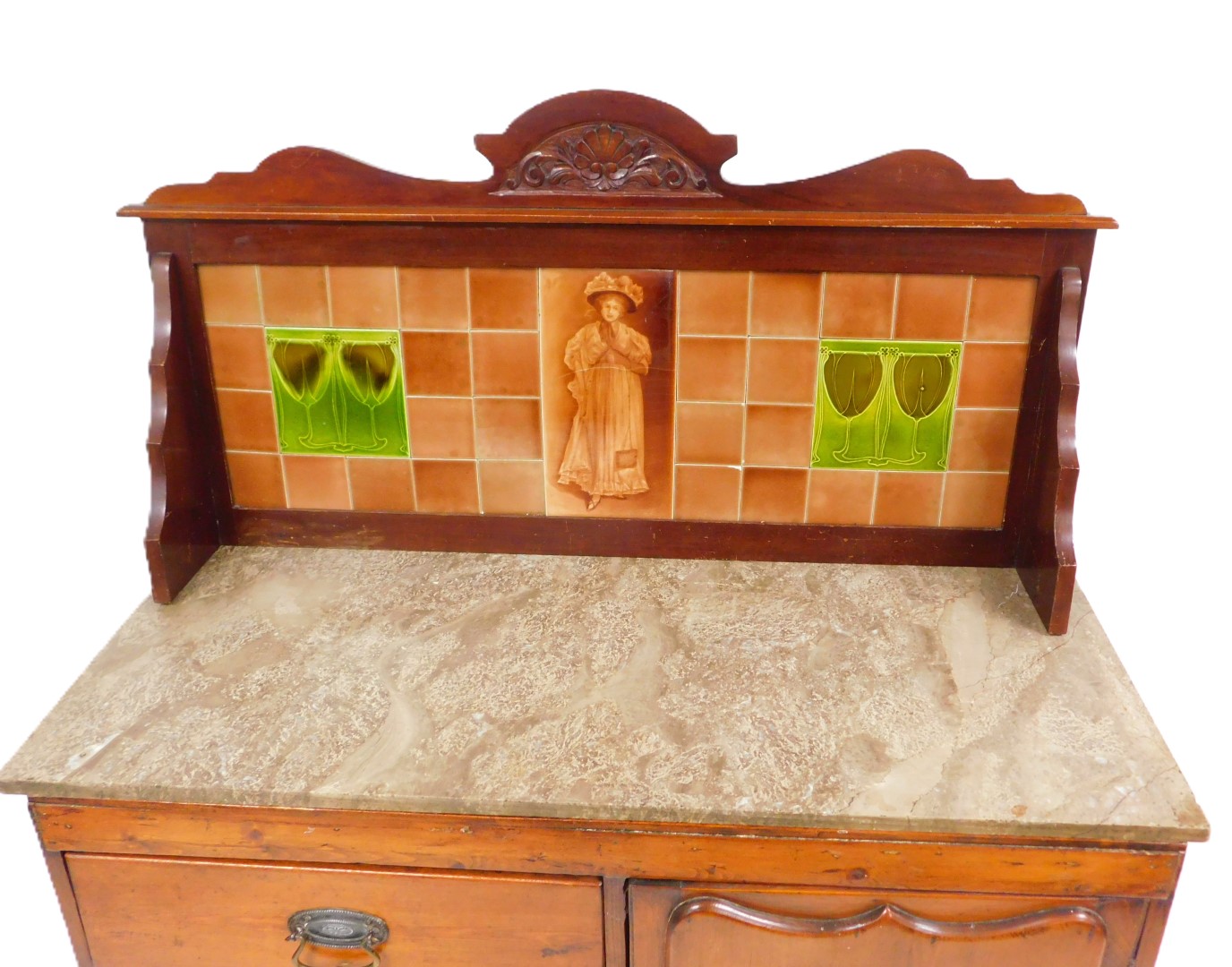 A Victorian Lincolnshire pine dresser, with a tiled splash back decorated with a standing lady, and - Image 2 of 2