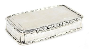 A George IV silver snuff box, with engraved decoration, within a gadrooned rim, gilt interior, Natha