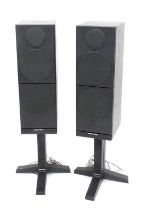 A pair of Mordaunt Short MS5.40 series 5 black ash speakers, on stands, boxed.