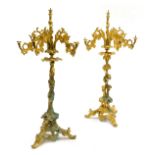 A pair of late 19thC brass five branch candelabra, sconces lacking, cast as vines, 58cm high.