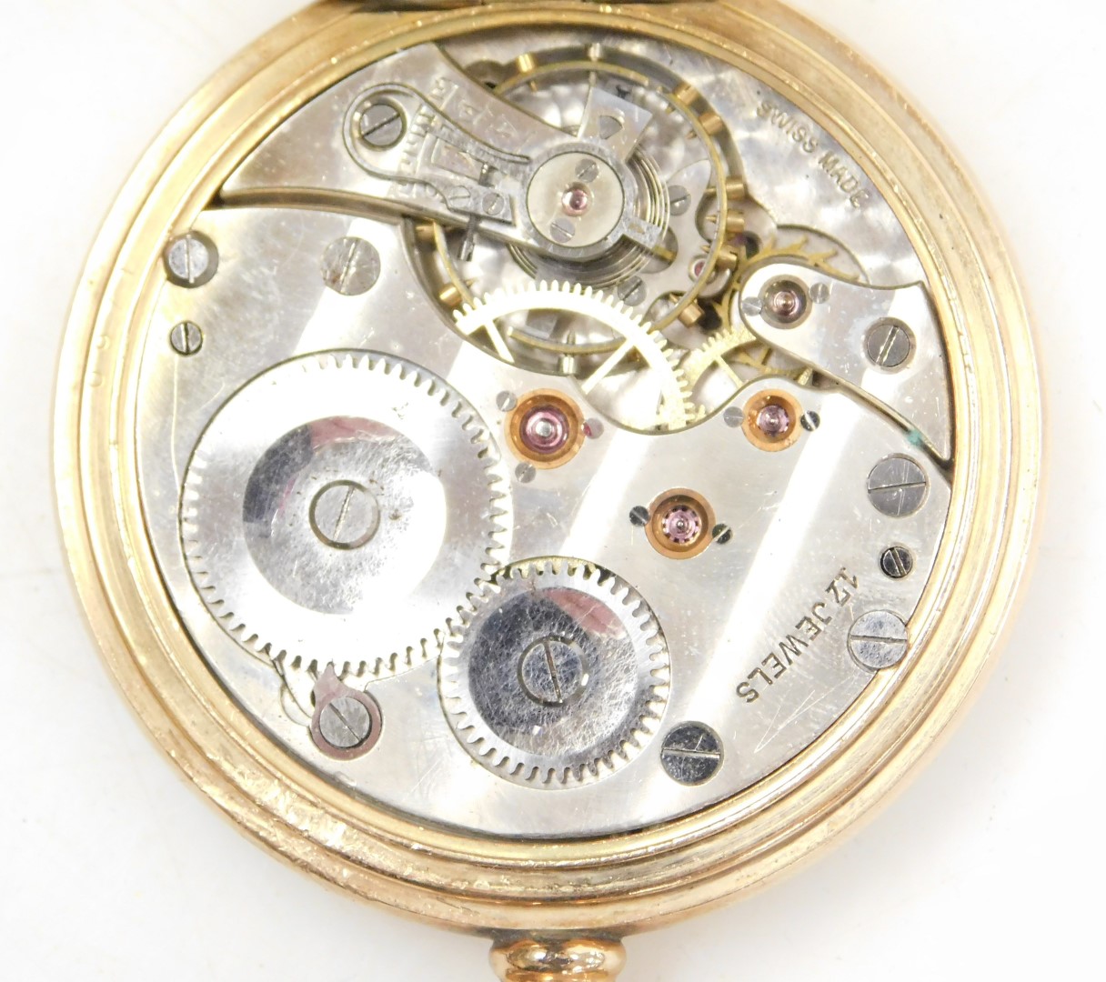 A gentleman's gold plated hunter pocket watch, keyless wind, circular enamel dial bearing Arabic num - Image 6 of 7