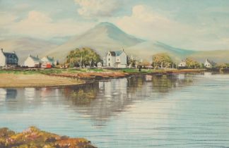 Adam Smith (Scottish, late 20thC). Broadford and Ben na Caillich, Skye, oil on canvas board, signed,