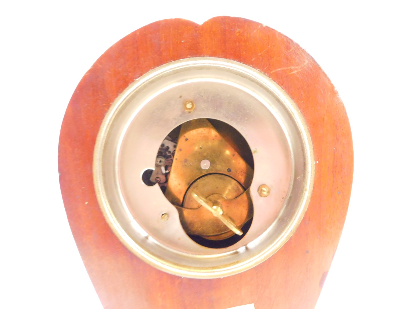 A late 19thC French art nouveau mahogany balloon cased mantel clock, circular dial bearing Arabic nu - Image 3 of 3