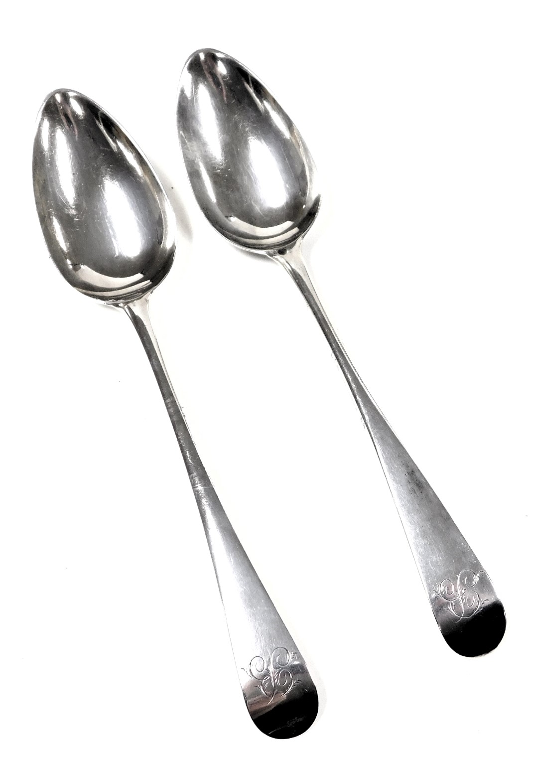 A pair of George III silver Old English pattern tablespoons, initial engraved, Hester Bateman, Londo