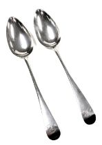 A pair of George III silver Old English pattern tablespoons, initial engraved, Hester Bateman, Londo