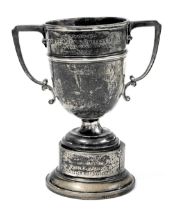 A George V silver twin handled trophy, the Longcroft Challenge Cup, presented to The Cranwell Hunt C