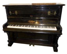 Withdrawn Pre-Sale A late 19thC ebonised Bleuthner upright piano, iron framed, serial number