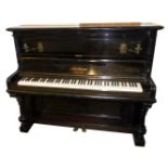 Withdrawn Pre-Sale A late 19thC ebonised Bleuthner upright piano, iron framed, serial number
