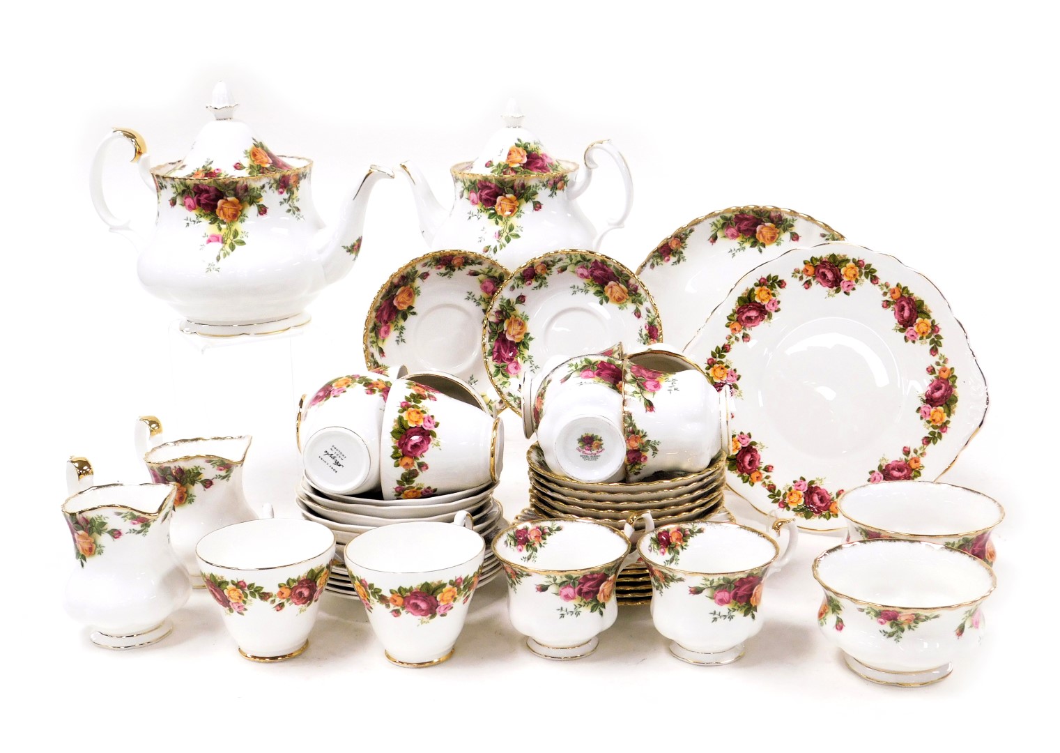 A Royal Albert porcelain Old Country Roses pattern tea service, comprising a large teapot and a smal