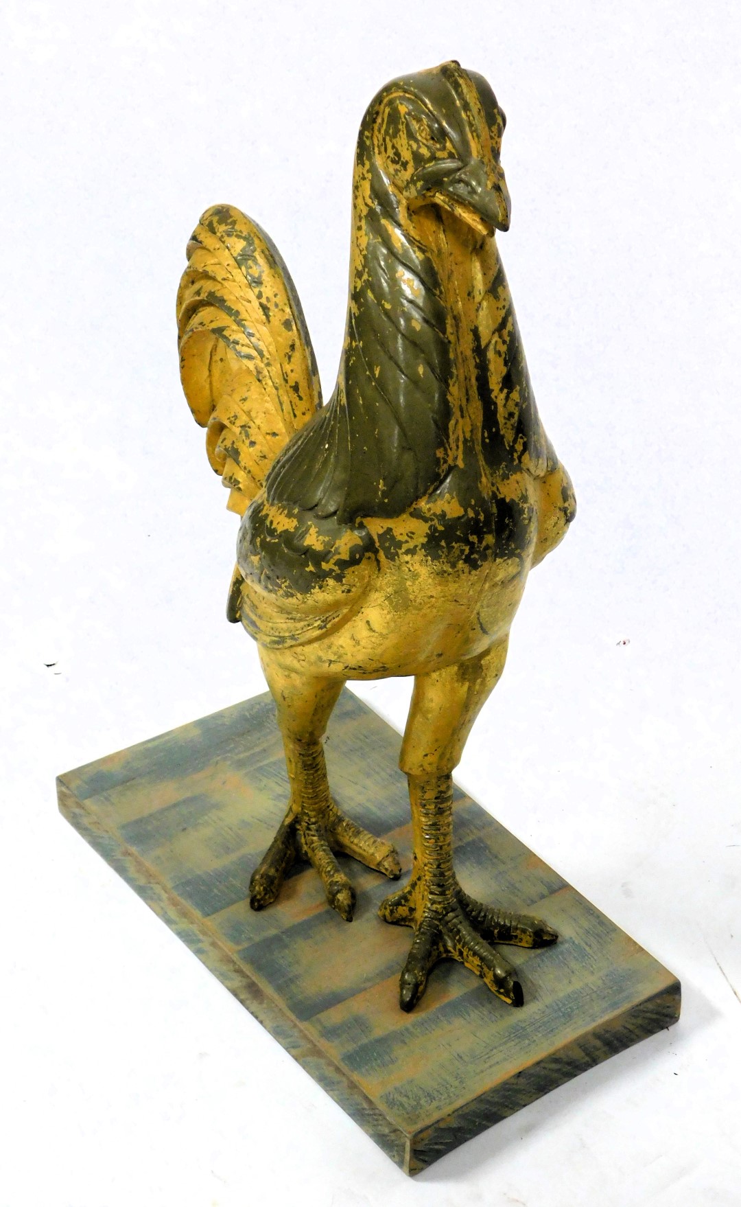 A 20thC gilded plaster figure of a rooster, raised on a rectangular wooden base, 68cm high. - Image 2 of 2