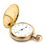 A gentleman's gold plated hunter pocket watch, keyless wind, circular enamel dial bearing Arabic num