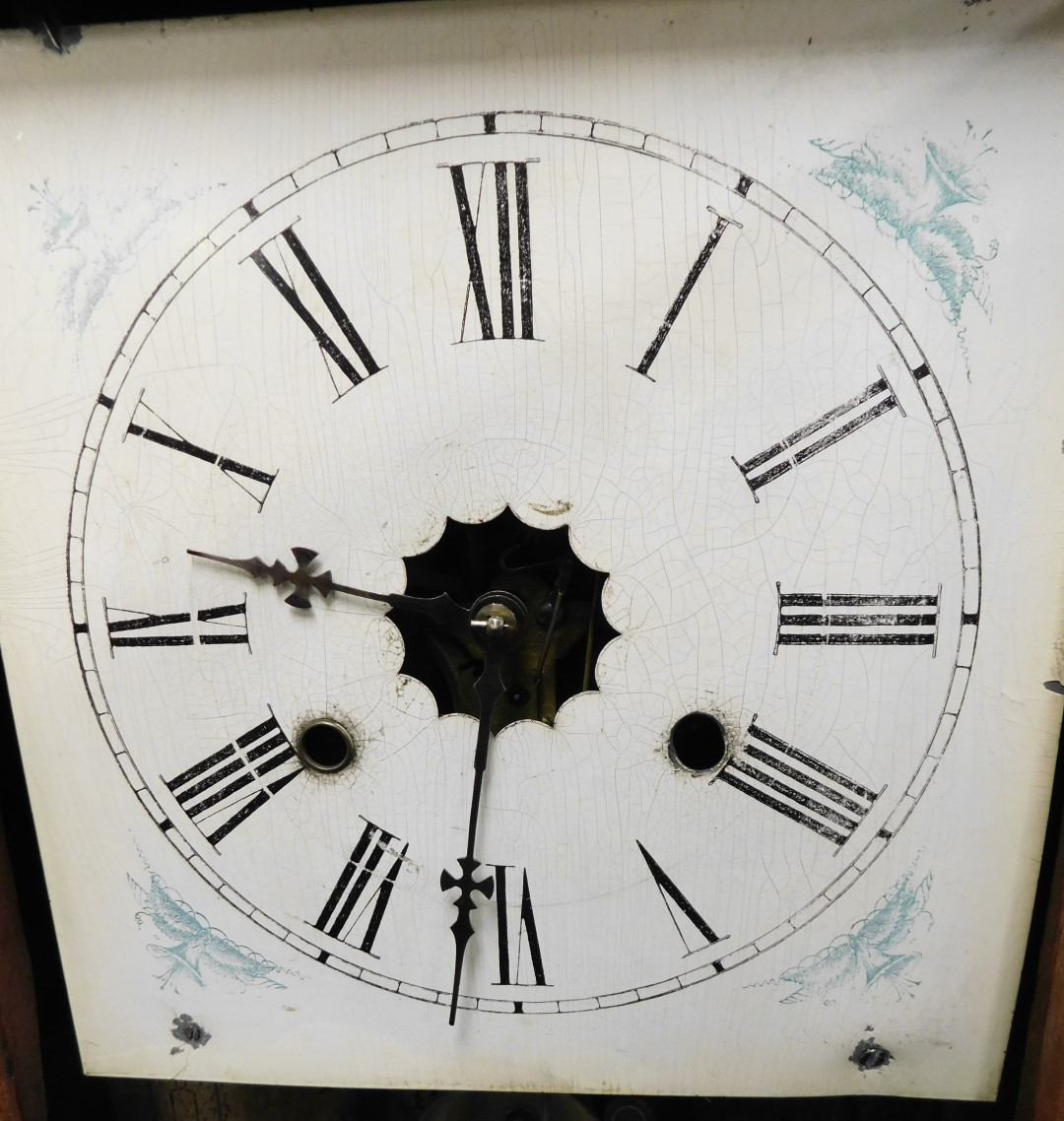 A mid 19thC American flame mahogany cased wall clock, manufactured by Jerome and Company, New Haven, - Image 2 of 3