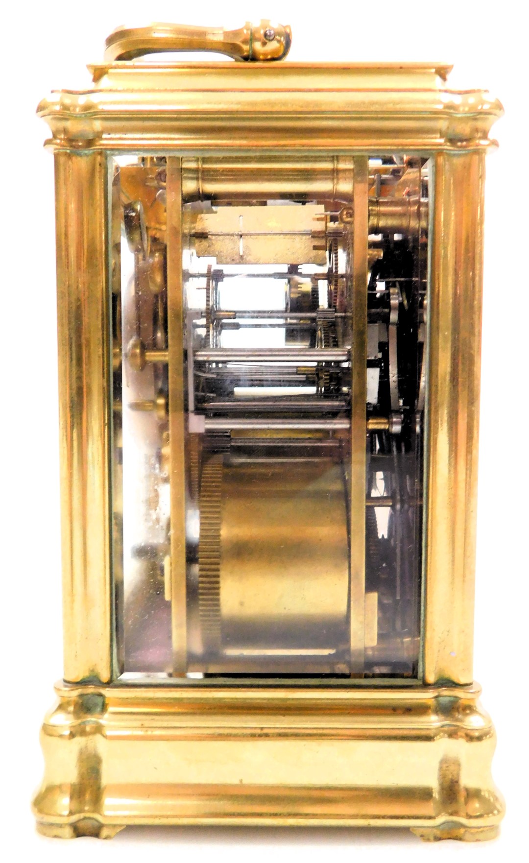 A late 19thC brass repeater carriage clock, by Webster of Cornhill, London, rectangular enamel dial - Image 5 of 6