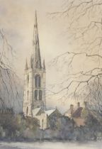 Sam Burden (British, late 20thC) St Wulfram's Church, Grantham, watercolour, signed and titled, 43cm