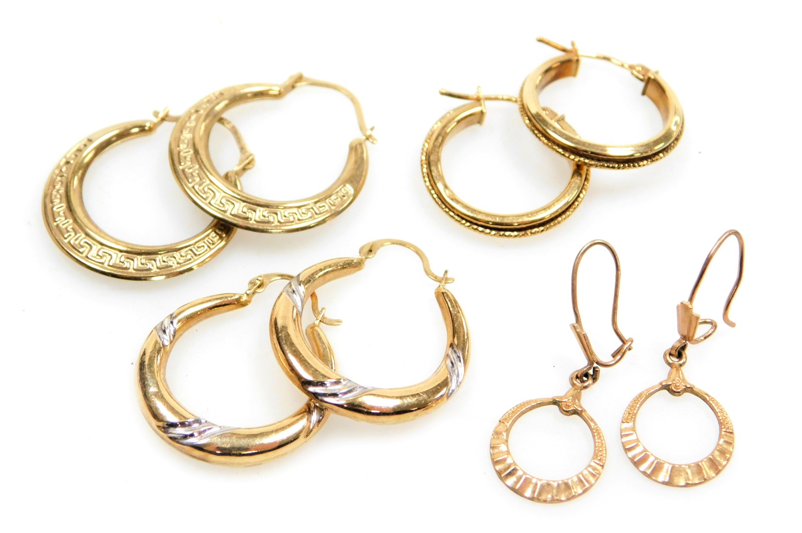 Four pairs of 9ct gold hoop earrings, 4.9g.