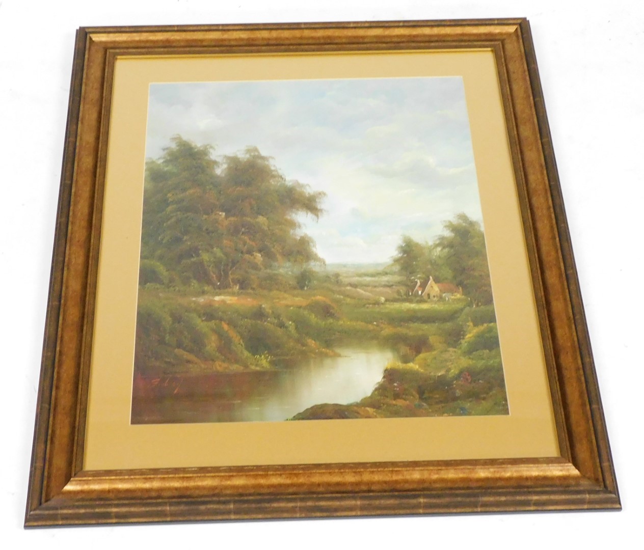 Continental school (20thC) country landscape with a homestead, oil on canvas, signed indistinctly, 5 - Image 2 of 3